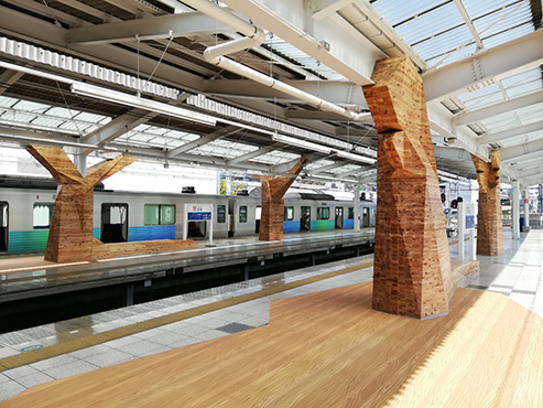 Hannon rautatieaseman face-lift, Japani, 2017. Kilpailuvoitto. Suunnittelijat: Anna Kobierska, Sanni Häkkinen, Olli Laine, Jaakko Kiukkanen ja Taina Väisänen